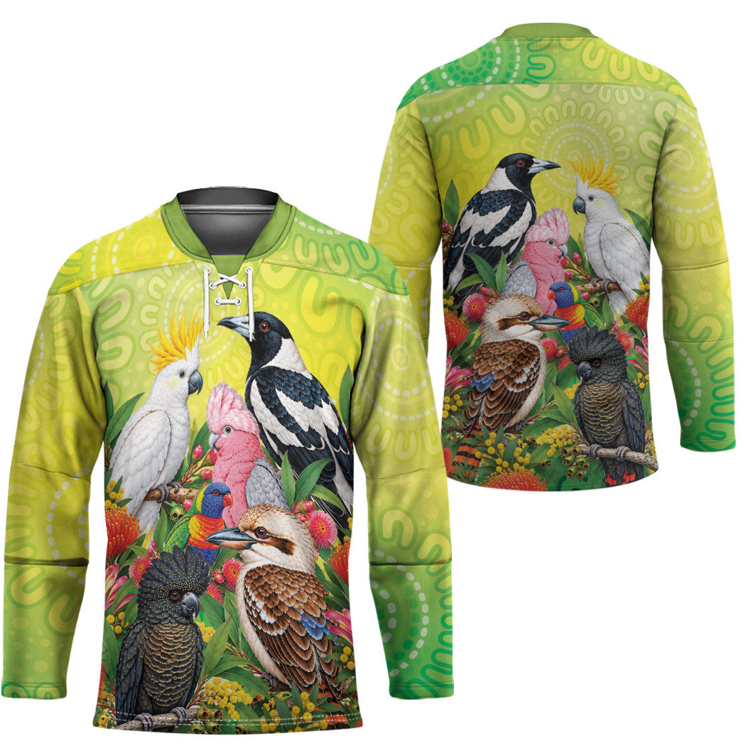 Australian Native Birds Hockey Jersey Art Dot Painting Pattern