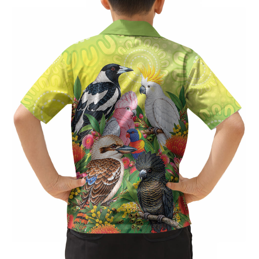 Australian Native Birds Kid Hawaiian Shirt Art Dot Painting Pattern