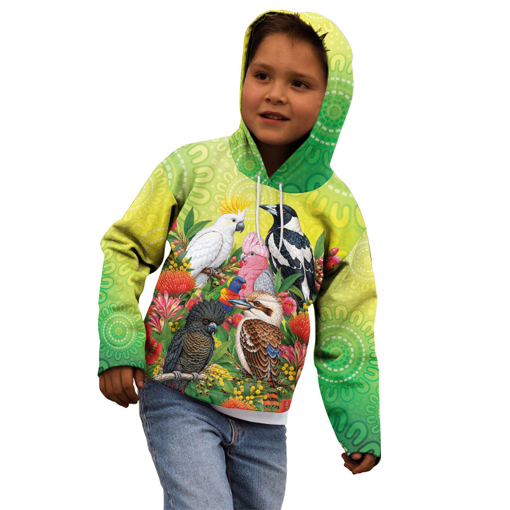 Australian Native Birds Kid Hoodie Art Dot Painting Pattern