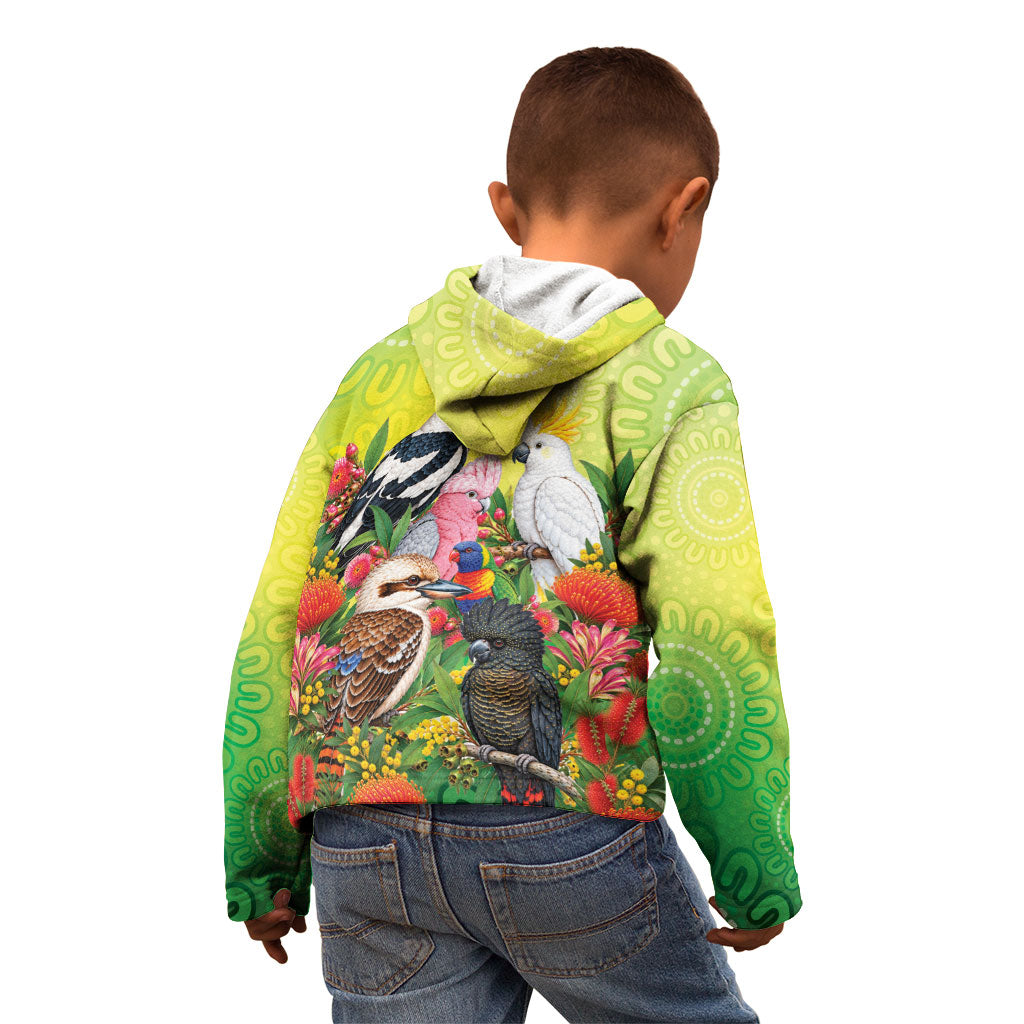 Australian Native Birds Kid Hoodie Art Dot Painting Pattern