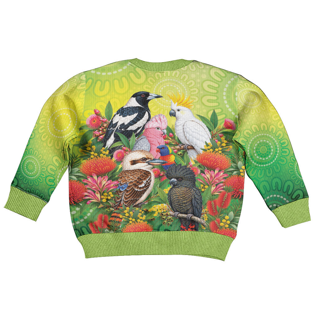 Australian Native Birds Kid Ugly Christmas Sweater Art Dot Painting Pattern
