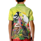 Australian Native Birds Kid Polo Shirt Art Dot Painting Pattern