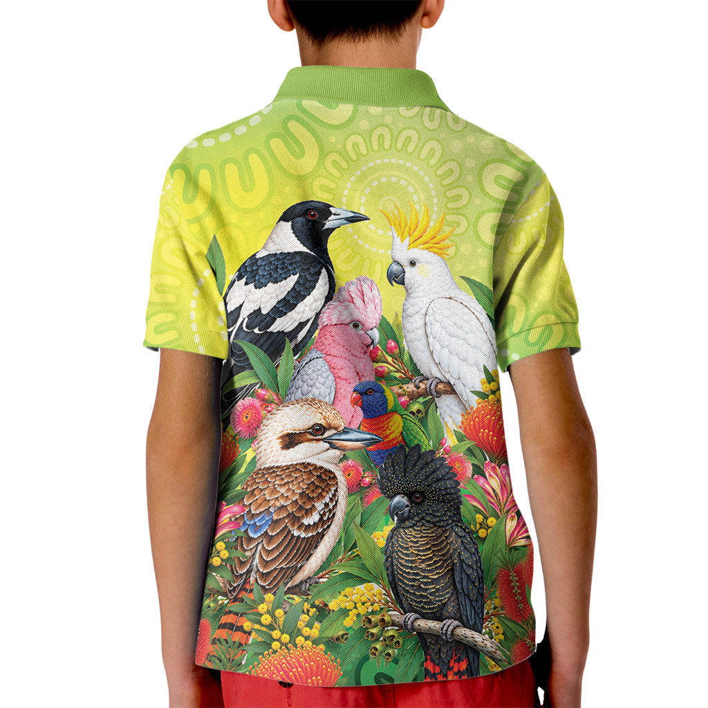 Australian Native Birds Kid Polo Shirt Art Dot Painting Pattern