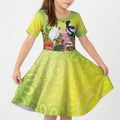 Australian Native Birds Kid Short Sleeve Dress Art Dot Painting Pattern