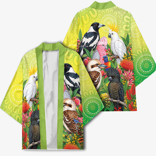 Australian Native Birds Kimono Art Dot Painting Pattern
