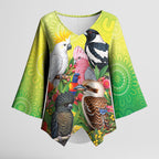 Australian Native Birds Kimono Sleeve Blouse Art Dot Painting Pattern