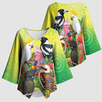 Australian Native Birds Kimono Sleeve Blouse Art Dot Painting Pattern