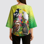Australian Native Birds Kimono Sleeve Blouse Art Dot Painting Pattern