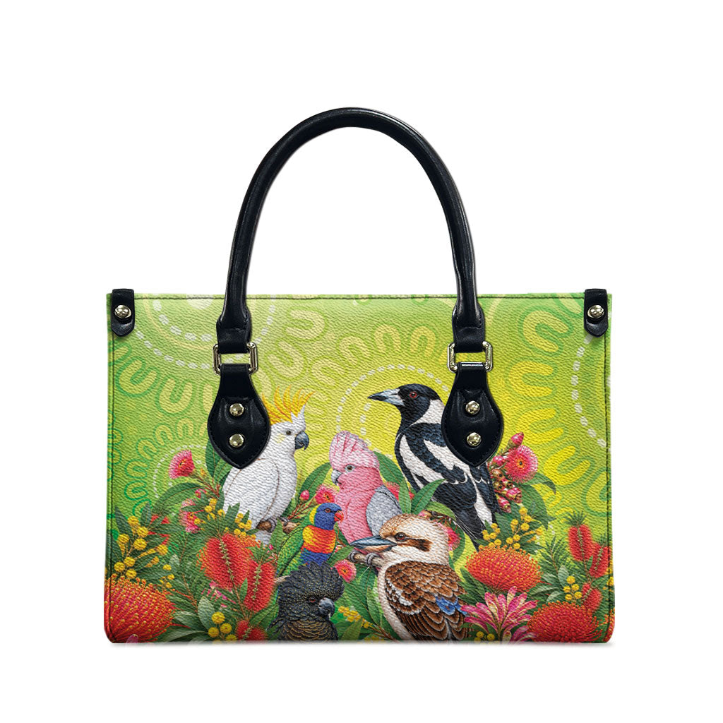 Australian Native Birds Leather Bag Art Dot Painting Pattern