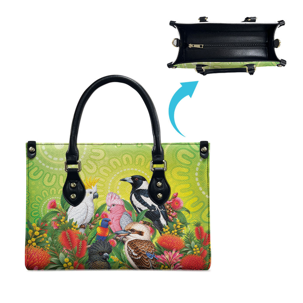 Australian Native Birds Leather Bag Art Dot Painting Pattern