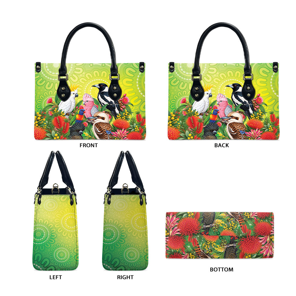 Australian Native Birds Leather Bag Art Dot Painting Pattern