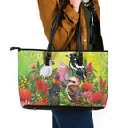 Australian Native Birds Leather Tote Bag Art Dot Painting Pattern