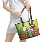 Australian Native Birds Leather Tote Bag Art Dot Painting Pattern