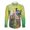 Australian Native Birds Long Sleeve Button Shirt Art Dot Painting Pattern