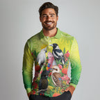 Australian Native Birds Long Sleeve Polo Shirt Art Dot Painting Pattern