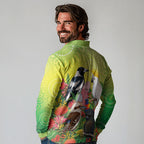 Australian Native Birds Long Sleeve Polo Shirt Art Dot Painting Pattern