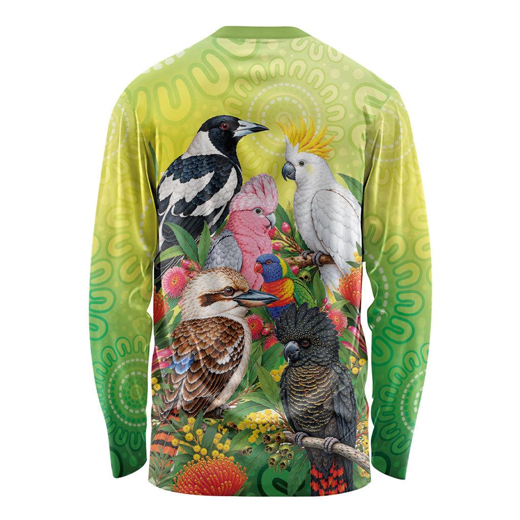 Australian Native Birds Long Sleeve Shirt Art Dot Painting Pattern