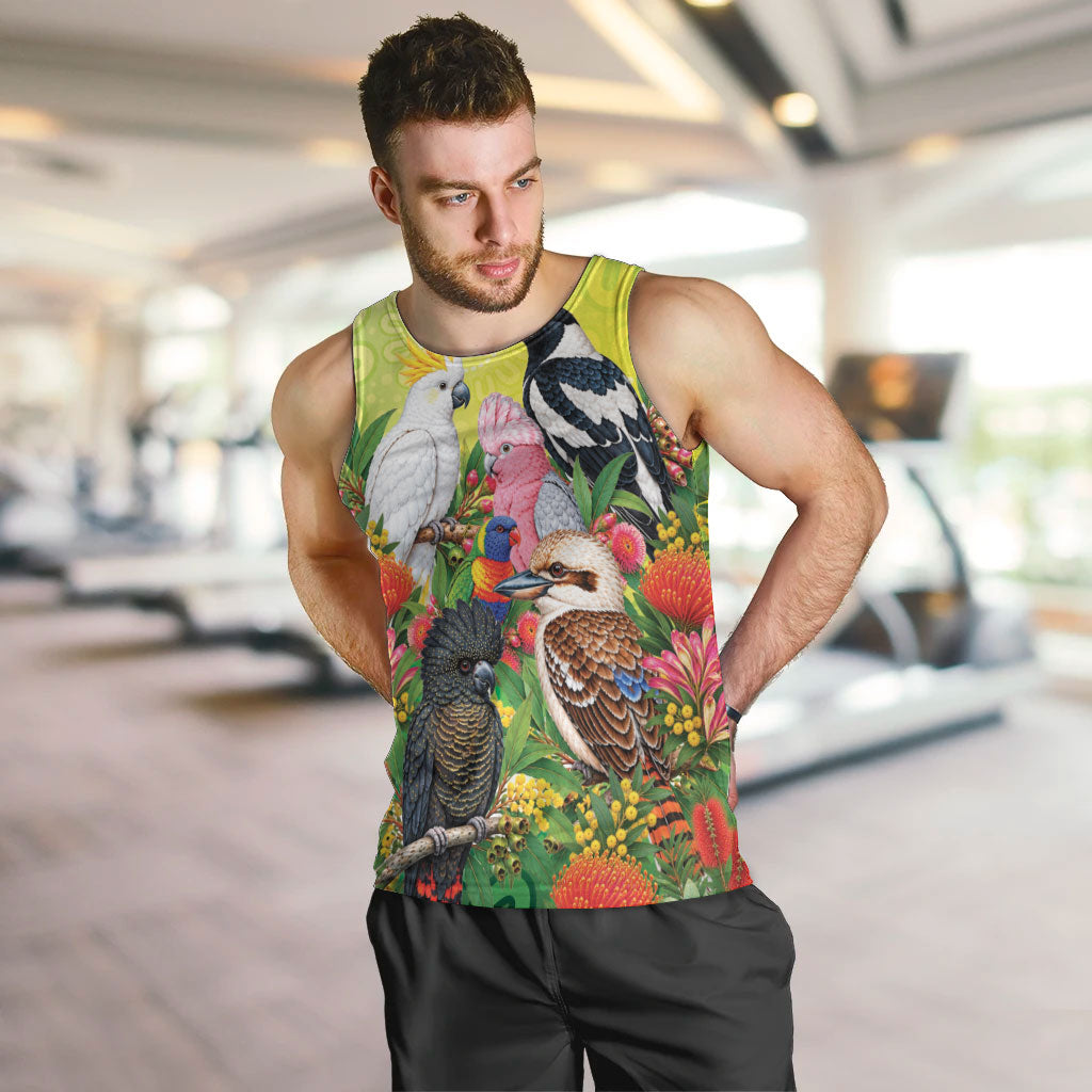 Australian Native Birds Men Tank Top Art Dot Painting Pattern