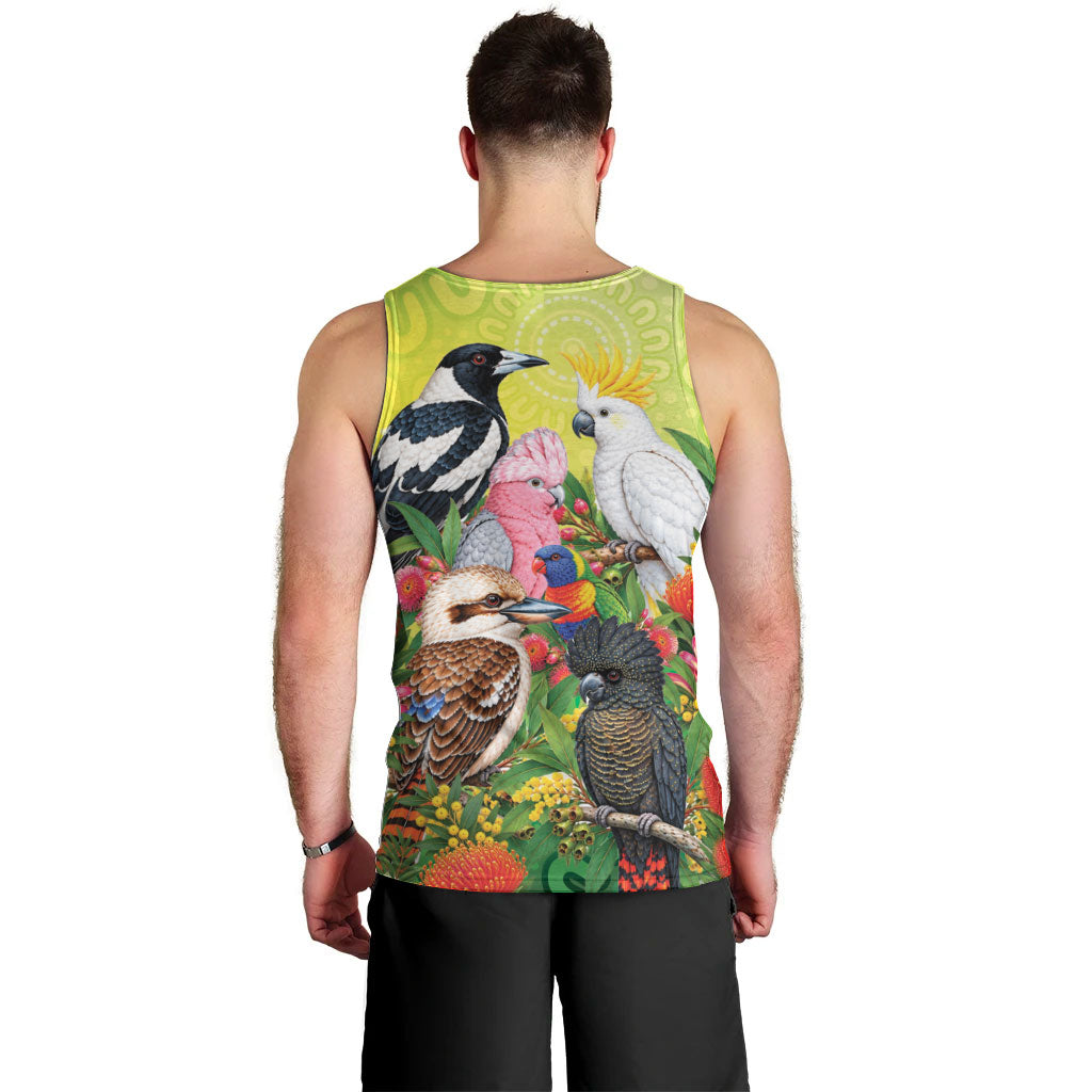 Australian Native Birds Men Tank Top Art Dot Painting Pattern
