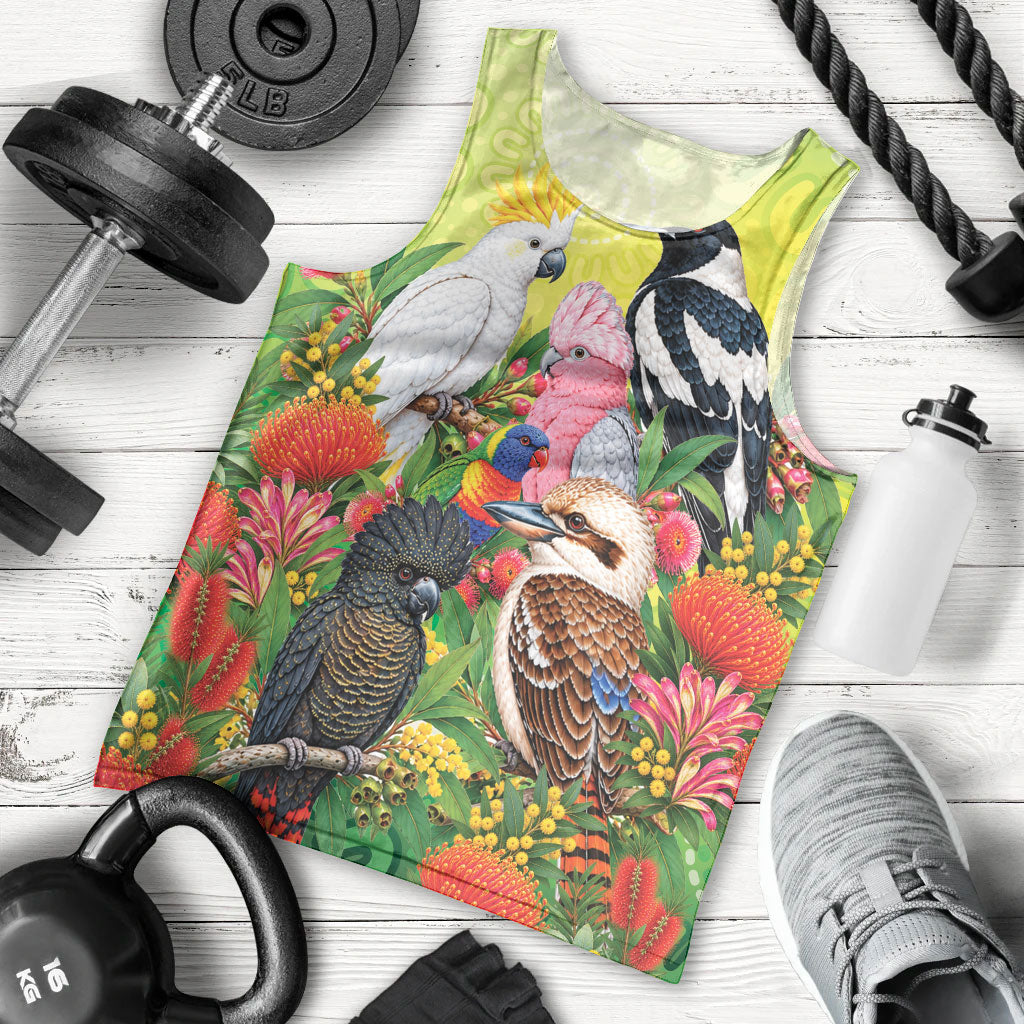 Australian Native Birds Men Tank Top Art Dot Painting Pattern