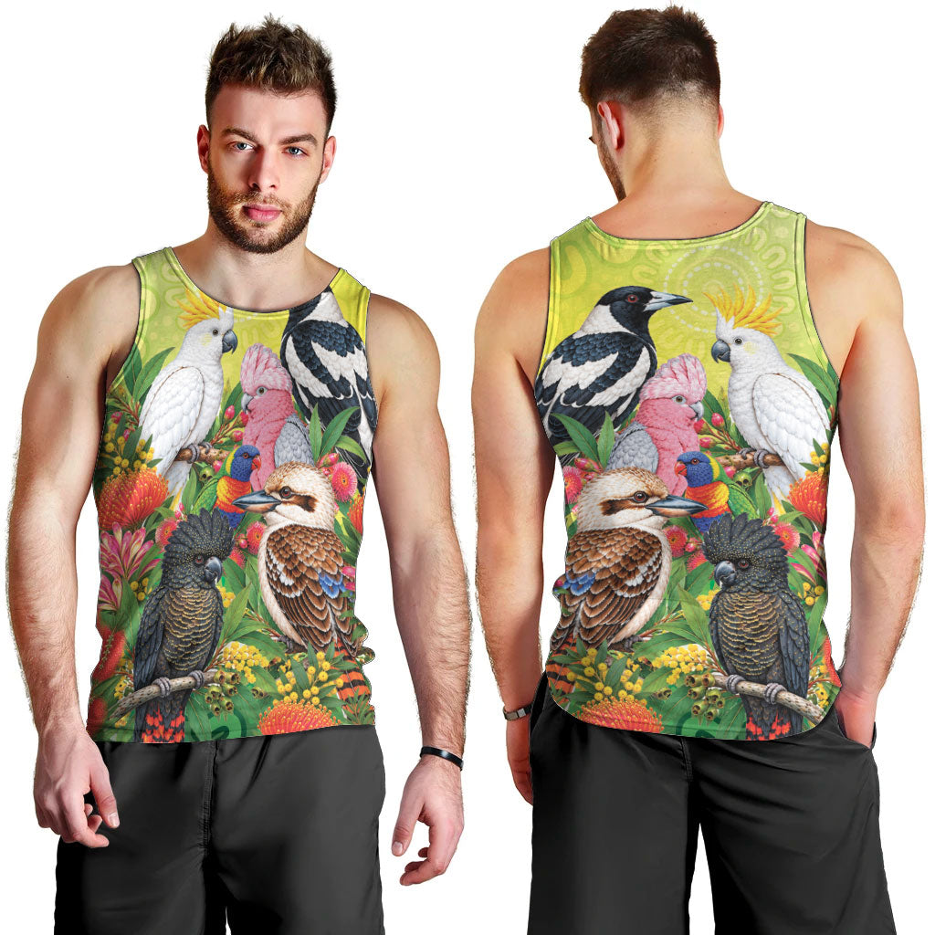 Australian Native Birds Men Tank Top Art Dot Painting Pattern