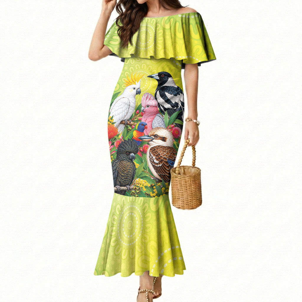 Australian Native Birds Mermaid Dress Art Dot Painting Pattern