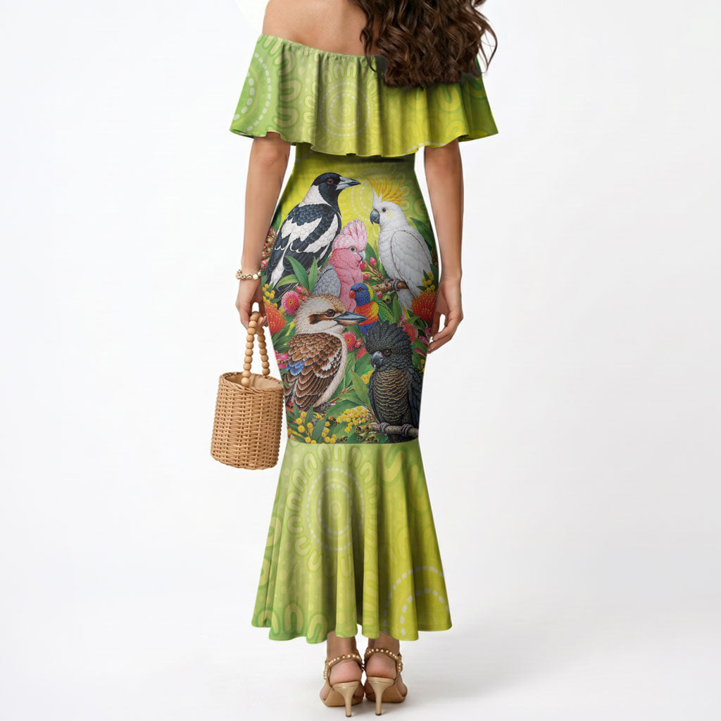 Australian Native Birds Mermaid Dress Art Dot Painting Pattern