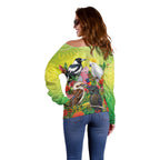Australian Native Birds Off Shoulder Sweater Art Dot Painting Pattern