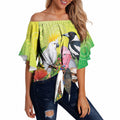 Australian Native Birds Off Shoulder Wrap Waist Top Art Dot Painting Pattern
