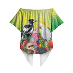 Australian Native Birds Off Shoulder Wrap Waist Top Art Dot Painting Pattern