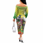 Australian Native Birds Off The Shoulder Long Sleeve Dress Art Dot Painting Pattern