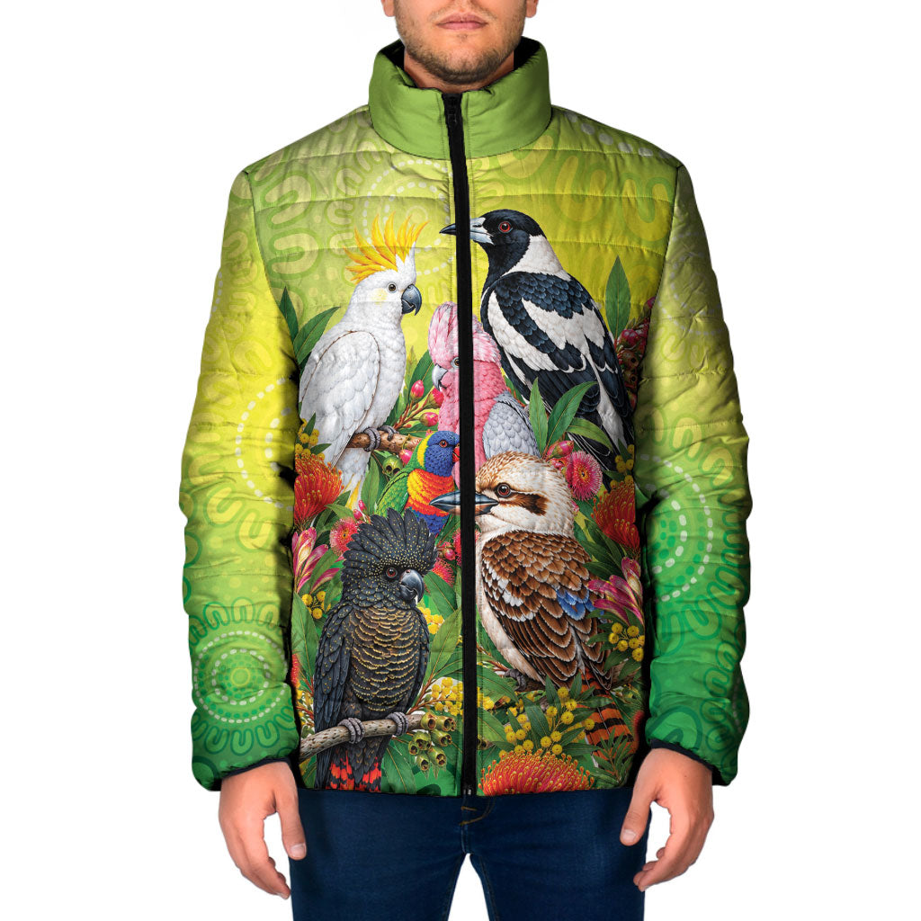 Australian Native Birds Padded Jacket Art Dot Painting Pattern