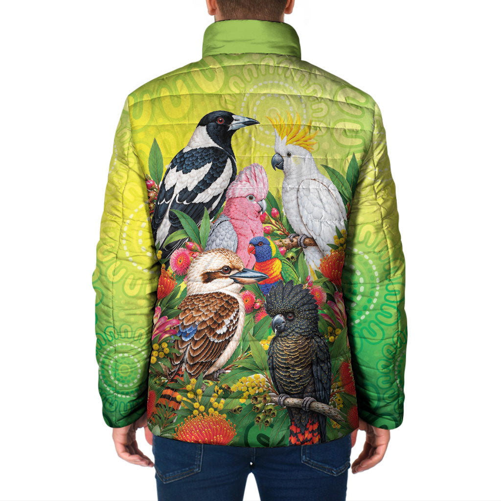 Australian Native Birds Padded Jacket Art Dot Painting Pattern
