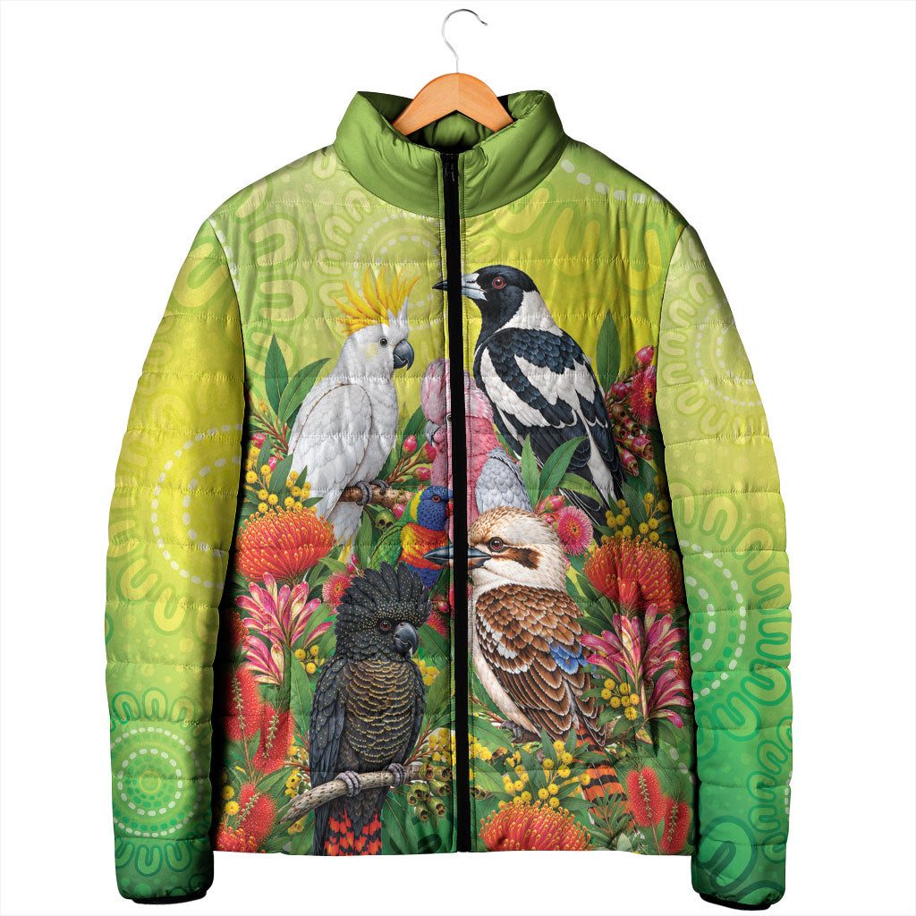 Australian Native Birds Padded Jacket Art Dot Painting Pattern