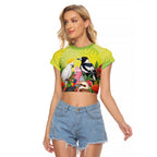 Australian Native Birds Raglan Cropped T Shirt Art Dot Painting Pattern