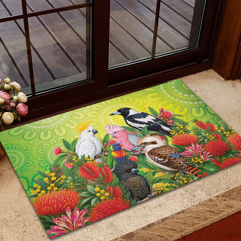 Australian Native Birds Rubber Doormat Art Dot Painting Pattern