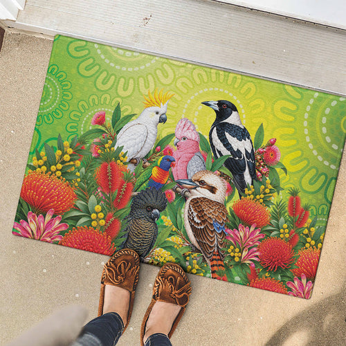 Australian Native Birds Rubber Doormat Art Dot Painting Pattern