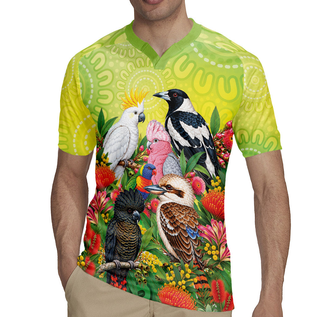 Australian Native Birds Rugby Jersey Art Dot Painting Pattern