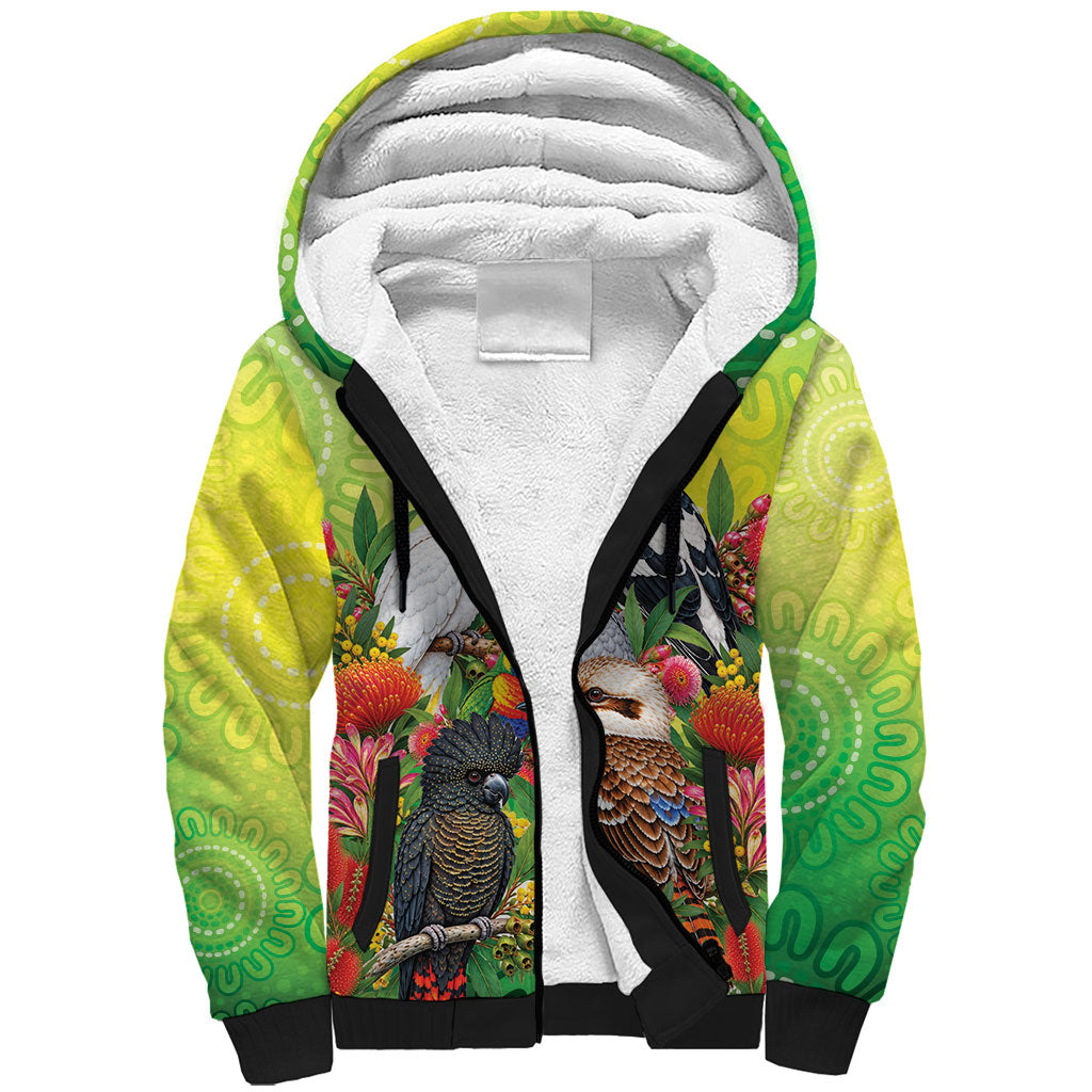 Australian Native Birds Sherpa Hoodie Art Dot Painting Pattern