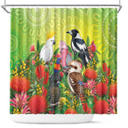 Australian Native Birds Shower Curtain Art Dot Painting Pattern