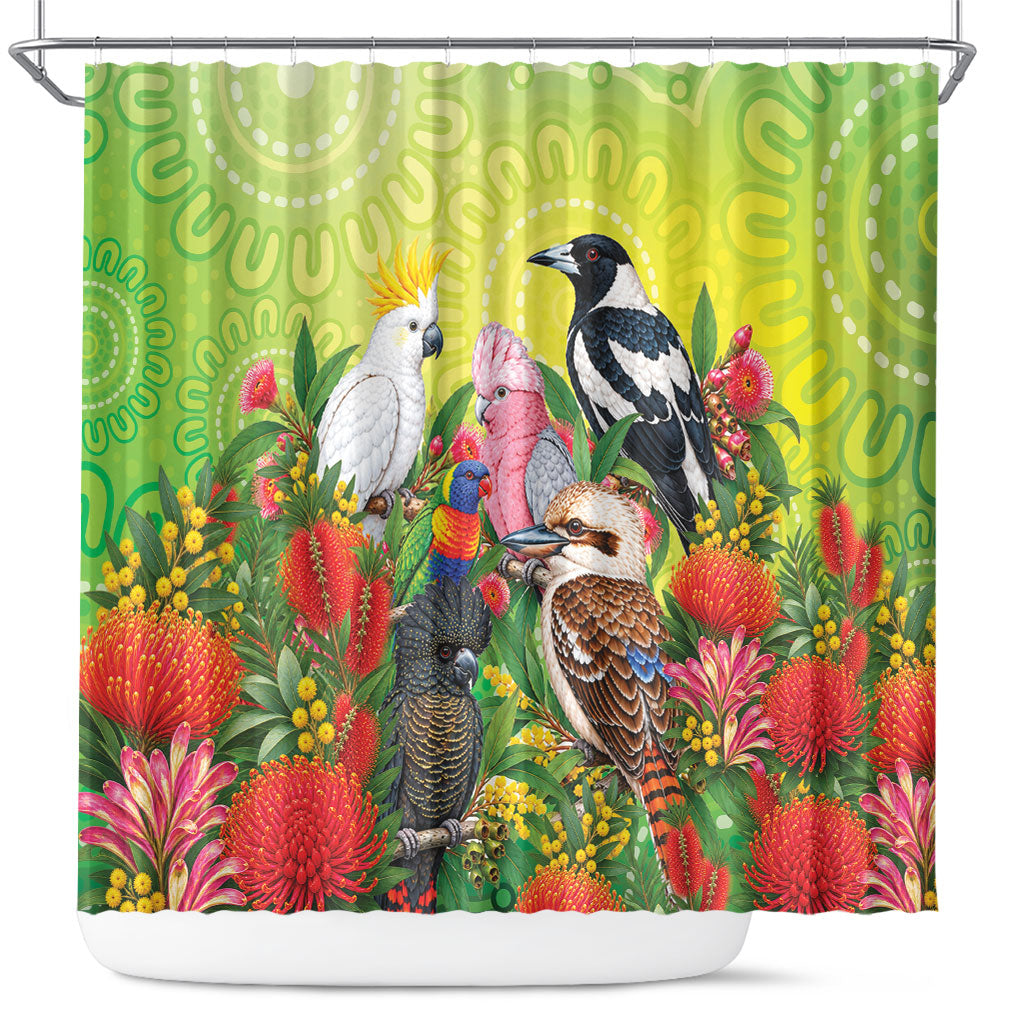 Australian Native Birds Shower Curtain Art Dot Painting Pattern