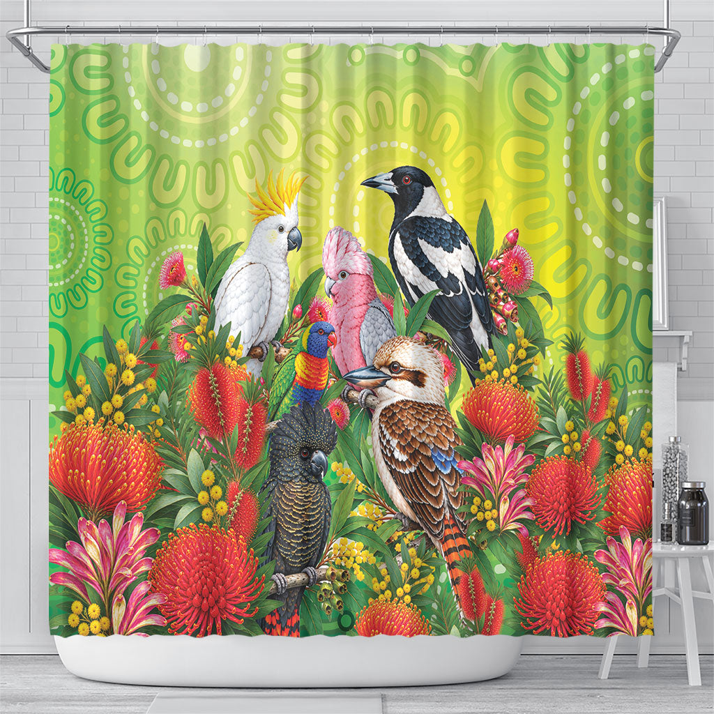 Australian Native Birds Shower Curtain Art Dot Painting Pattern