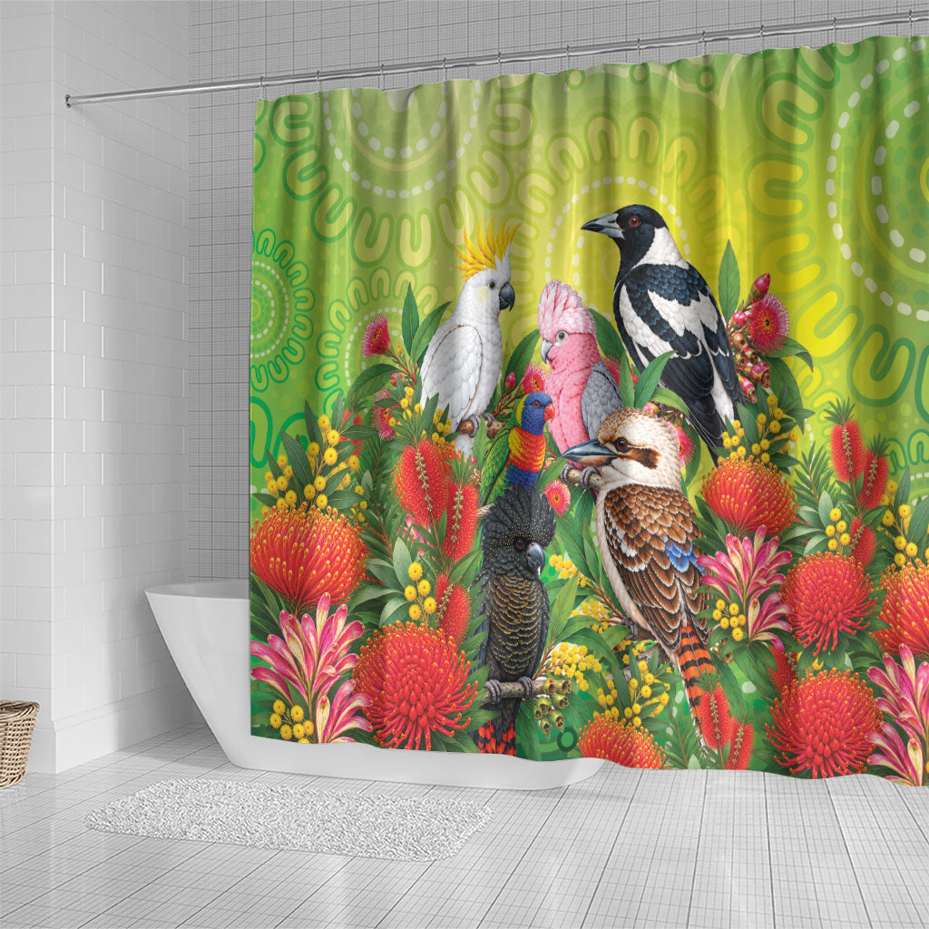 Australian Native Birds Shower Curtain Art Dot Painting Pattern