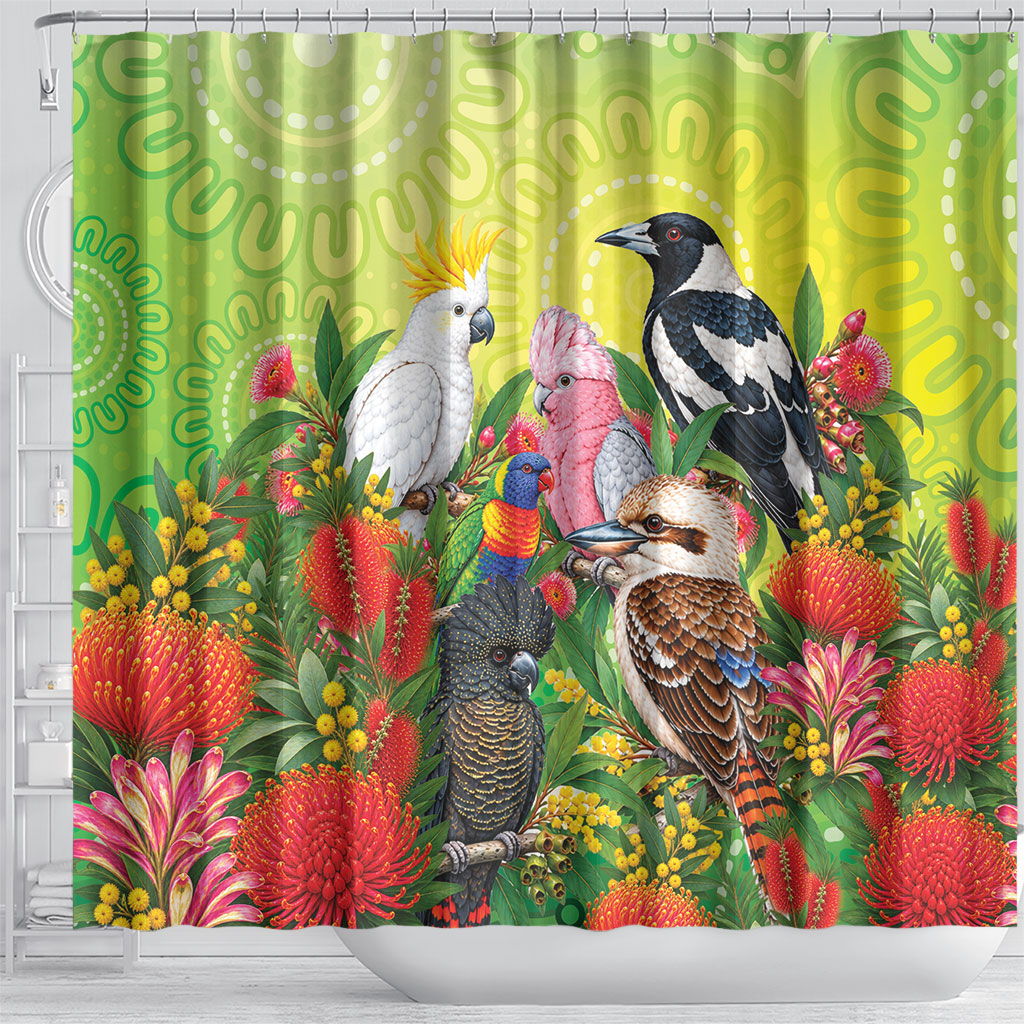 Australian Native Birds Shower Curtain Art Dot Painting Pattern