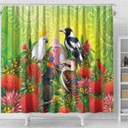 Australian Native Birds Shower Curtain Art Dot Painting Pattern
