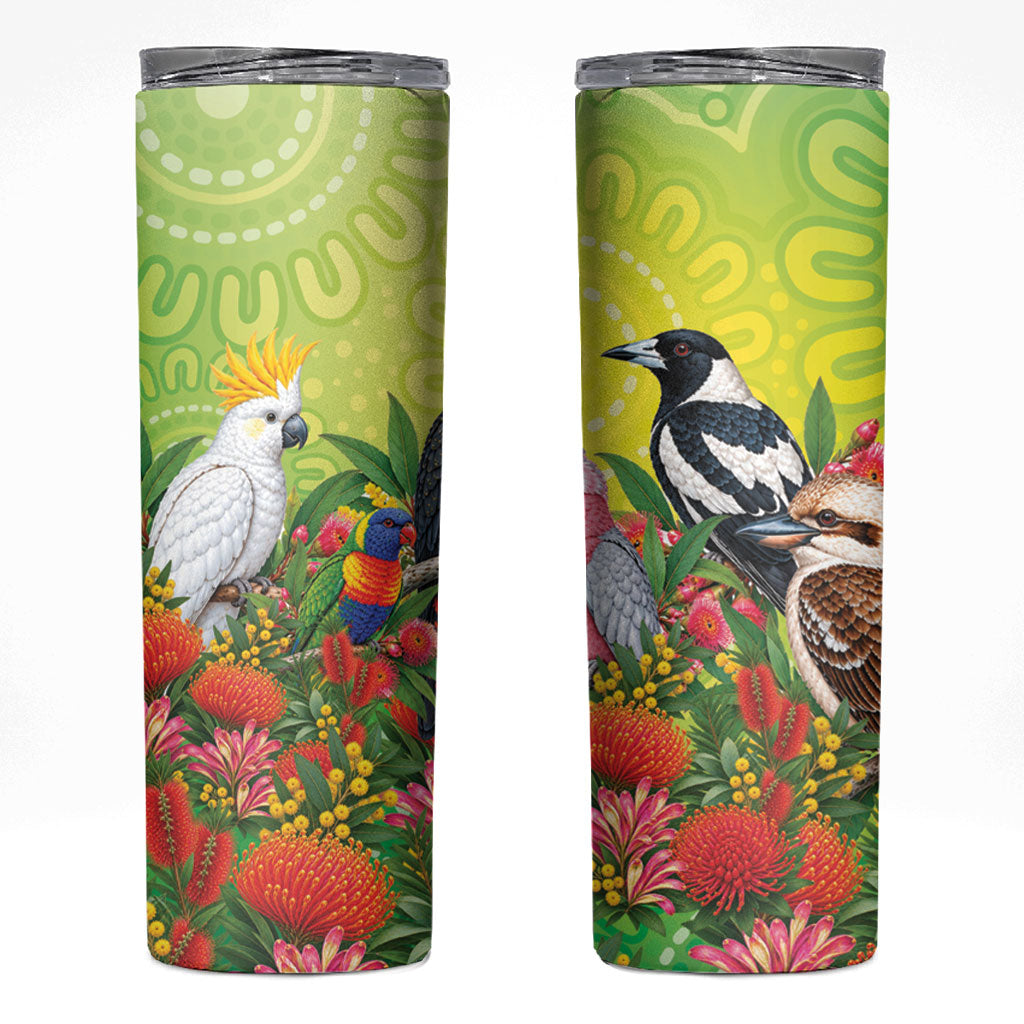 Australian Native Birds Skinny Tumbler Art Dot Painting Pattern