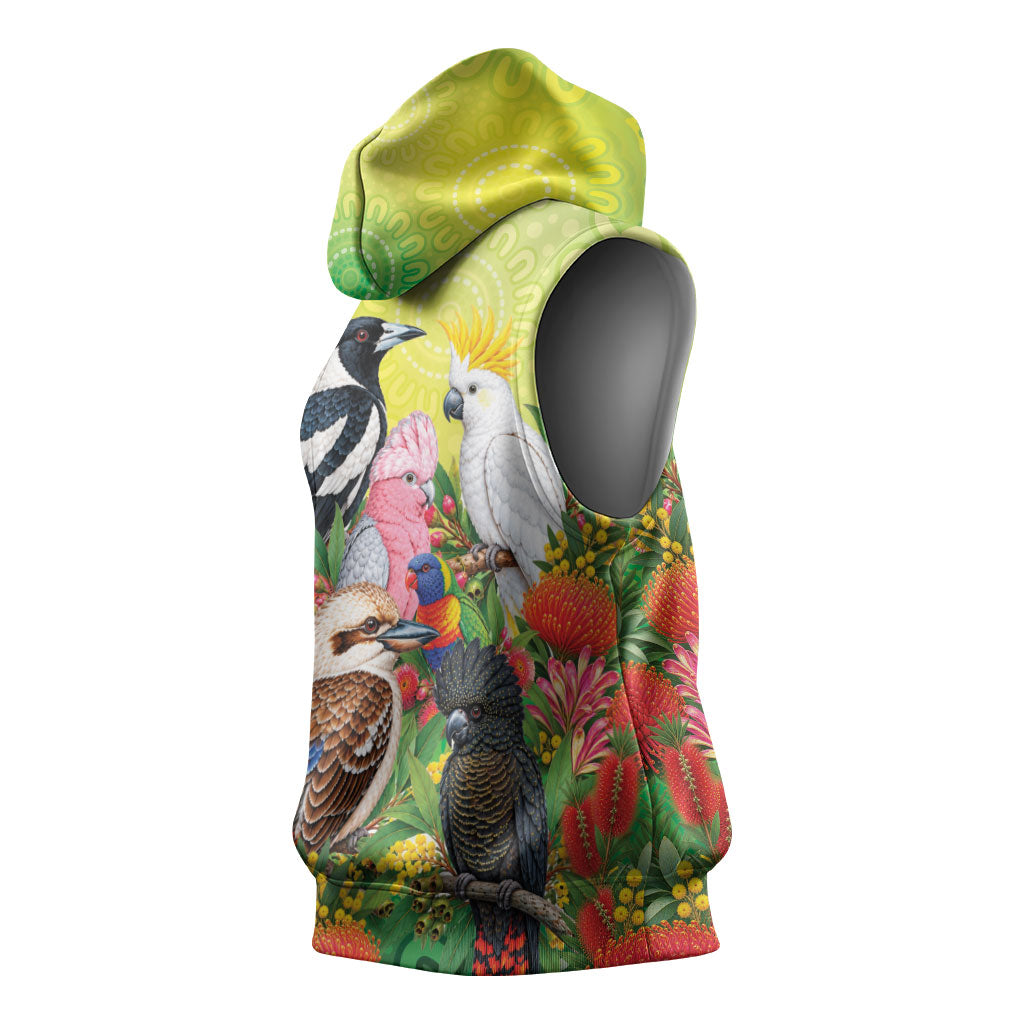 Australian Native Birds Sleeveless Hoodie Art Dot Painting Pattern