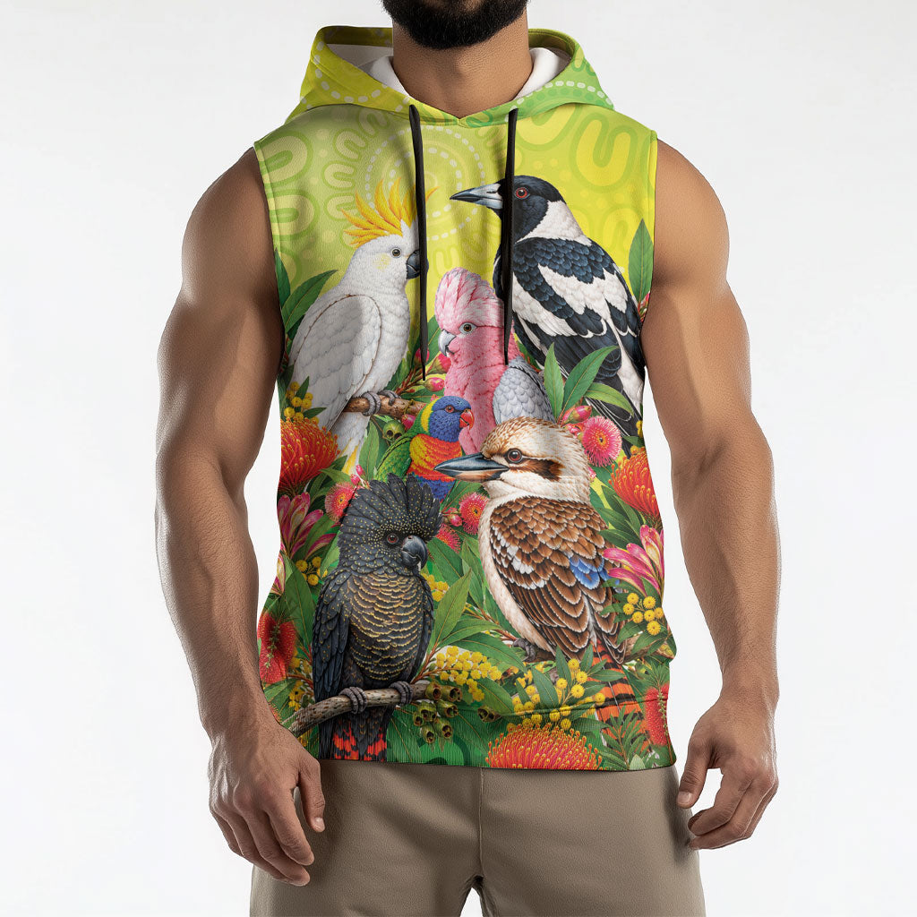 Australian Native Birds Sleeveless Hoodie Art Dot Painting Pattern