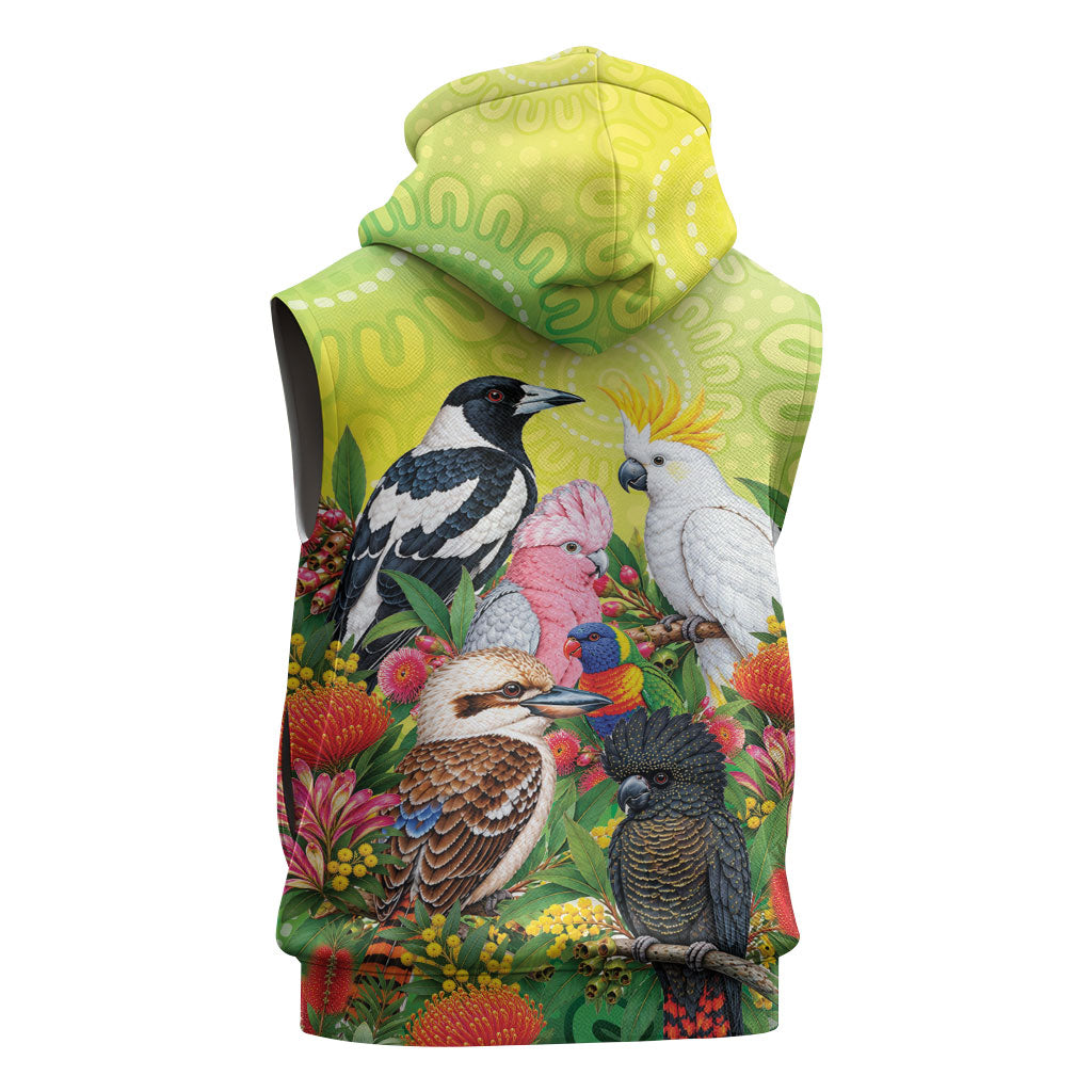 Australian Native Birds Sleeveless Zip Hoodie Art Dot Painting Pattern