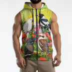 Australian Native Birds Sleeveless Zip Hoodie Art Dot Painting Pattern